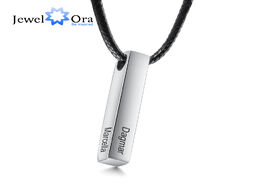 Foto van Sieraden jewelora personalized stainless steel vertical bar name necklace 4 sides engraving custom p