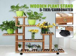 Foto van Meubels 5 layers carbonated colors wooden plant stand in outdoor garden planter flower pot shelf wit