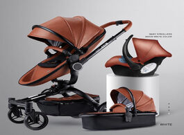 Foto van Baby peuter benodigdheden high landscape stroller 3 in 1 carriage pu leather aluminum alloy frame pr