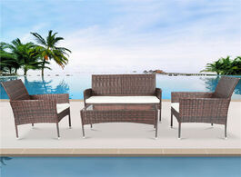 Foto van Meubels 4 pcs rattan patio furniture sets wicker conversation garden lawn outdoor sofa cushioned sea