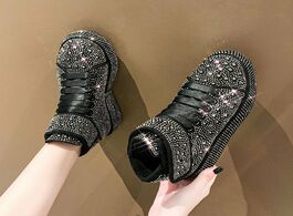Foto van Schoenen rhinestone sneakers women winter warm high top black vulcanized shoes 2020 shiny platform t