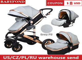 Foto van Baby peuter benodigdheden babyfond high landscape stroller 3 in 1 carriage pu leather aluminum alloy
