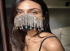 Foto van Sieraden sexy shiny rhinestones tassel masks for women black bling crystal face shine masquerade mas