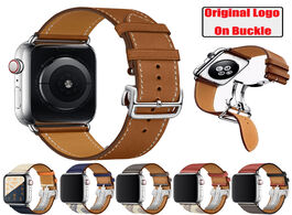 Foto van Horloge herm logo leather single tour deployment buckle watch band for apple series 6 5 4 3 2 144mm 