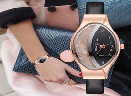 Foto van Horloge women fashion luxury watch leather strap bracelet clock ellipse rhinestone pu sport quartz w