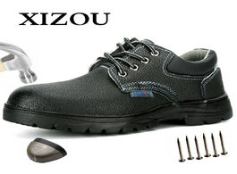 Foto van Schoenen xizou safety work shoes for men steel toe cap anti smashing working boots genuine leather w