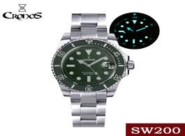 Foto van Horloge cronos sub diver luxury men watch stainless steel sw200 bracelet ceramic rotating bezel 200 