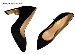 Foto van Schoenen pearl decor strange heel women pumps shoes pointed toe suede leather 2020 autumn new stylis
