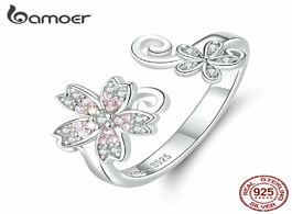 Foto van Sieraden bamoer sterling silver 925 pink sakura cherry flower open adjustable finger rings for women