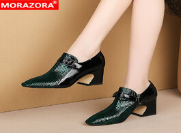 Foto van Schoenen morazora new brand high heels shoes woman genuine leather women pumps buckle fashion square