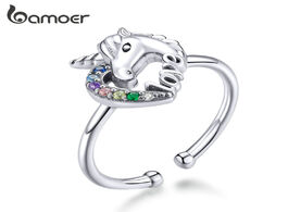 Foto van Sieraden bamoer fantesy colorful licorne finger rings 925 sterling silver adjustable free size ring 