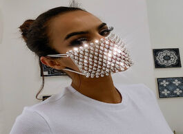 Foto van Sieraden shiny rhinestone pearl face mask decoration for women bling elastic crystal cover jewelry c