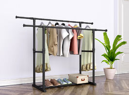 Foto van Meubels double pole coat rack reinforced steel frame clothing bedroom furniture mobile drying minima