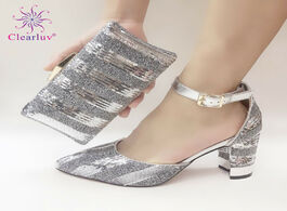 Foto van Schoenen sliver shining crystal italian shoes with matching bag lady shoe and sets italy african set