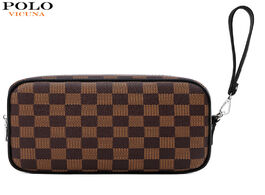 Foto van Tassen vicuna polo brand design mens clutch wallet large capacity plaid handbag with card holder pur