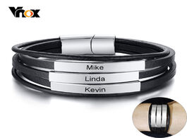 Foto van Sieraden vnox personalize family names bracelet for men multi layered leather bangle with glossy sta