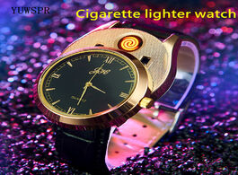 Foto van: Horloge lighter watches usb rechargeable flameless cigarette fashion leather strap quartz clock male