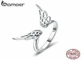 Foto van Sieraden bamoer authentic 925 sterling silver classic feathers wings adjustable finger rings for wom