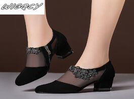 Foto van Schoenen summer women high heel shoes mesh breathable pumps zip pointed toe thick heels fashion fema