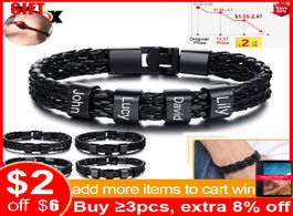 Foto van Sieraden vnox personalize family name bracelets for men black layered braided leather with stainless