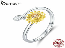 Foto van Sieraden bamoer genuine 925 sterling silver sunflower open finger rings for women gold color daisy f
