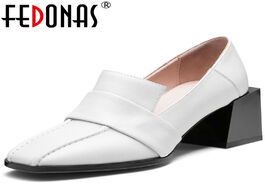 Foto van Schoenen fedonas classic women square toe casual wedding pumps spring summer heels shoes genuine lea