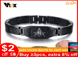 Foto van Sieraden vnox custom free of mason bracelet for men black carbon fiber stainless steel mansonic jewe