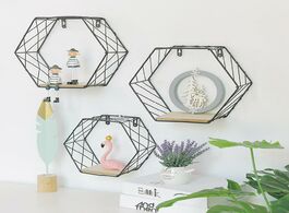 Foto van Huis inrichting nordic style iron hexagonal grid wall shelf combination hanging geometric figure for