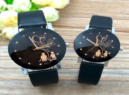Foto van Horloge hot fashion classics black leather lover s watches creative couple gift for lovers geometric