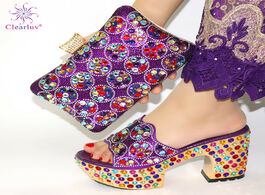 Foto van Schoenen purple color matching women shoe and bags set decorated with rhinestone african bag for par