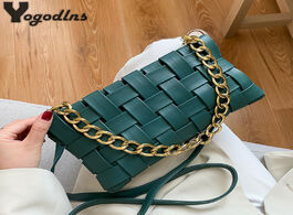 Foto van Tassen fashion chain shoulder bag for women pu leather crossbody solid color woven all match popular