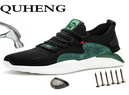 Foto van Schoenen quheng safety work boots shoes for men breathable mesh steel toe anti smashing plus size fr