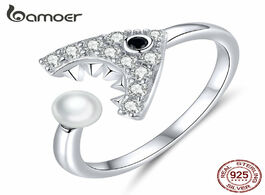 Foto van Sieraden bamoer sterling silver 925 shark with pearl open ajustable finger rings female jewelry acce