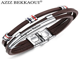 Foto van Sieraden aziz bekkaoui engrave name brown leather bracelet for men stainless steel bracelets cowhide