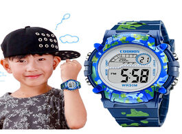 Foto van Horloge navy blue camouflage kids watches led colorful flash digital waterproof alarm for boys girls