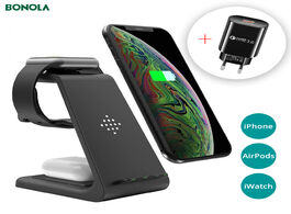 Foto van Telefoon accessoires bonola qi 3 in1 wireless charger stand for iphone11 xr xs airpods3 iwatch5 fast