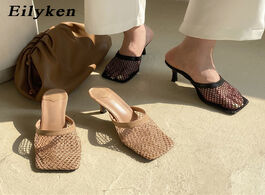 Foto van Schoenen eilyken new hollow breathable mesh woman thin high heels slippers summer vintage square toe