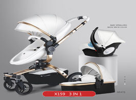 Foto van Baby peuter benodigdheden luxury pu leather stroller high landscape 3 in1 carriage white and car sea