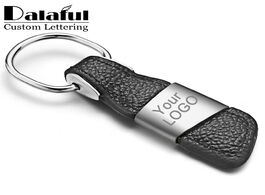 Foto van Sieraden custom lettering keychains men genuine leather keyrings metal engrave name customized logo 