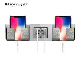 Foto van Elektrisch installatiemateriaal minitiger grey wall socket phone holder smartphone accessories stand