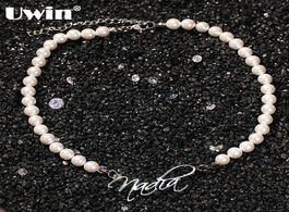 Foto van Sieraden uwin round pearl necklace with custom art font pendant zircon miami chains for women fashio