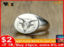 Foto van Sieraden vnox devil goat head custom engrave mens stamp ring stainless steel rock round top signet