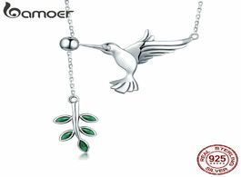 Foto van Sieraden bamoer authentic 925 sterling silver spring bird tree leaf leaves dangle pendant necklace f
