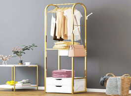 Foto van Meubels bedroom furniture standing coat rack 2 drawers clothes storage floor hanger golden frame mar