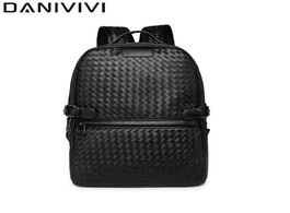Foto van Tassen fashion leather black backpacks for men bag woven brand designer backpack s laptop computer b