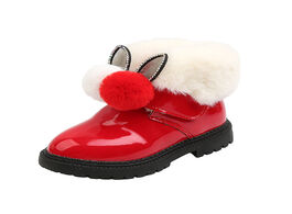 Foto van Baby peuter benodigdheden girls boots toddlers kids snow pu patent leather warm fur ball cute sweet 