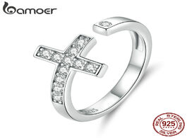 Foto van Sieraden bamoer genuine 925 sterling silver shine cross finger rings for women wedding band engageme