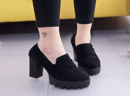 Foto van Schoenen thick with 10cm pumps suede high heels round head waterproof platform black single shoes wo