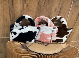 Foto van Tassen winter new cute cartoon milk cow print handbag ladies soft warm faux fur tote large plush cha