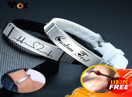 Foto van Sieraden vnox casual silicone bracelet for men women with personalize engrave service stainless stee